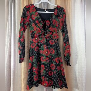 **2 for $40** Free People Black and Red Floral Long Sleeve Dress